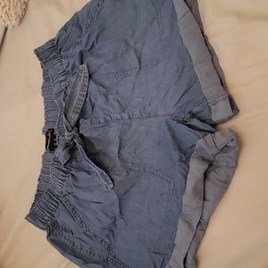 Cute blue shorts with elastic waist and cuffed bottoms